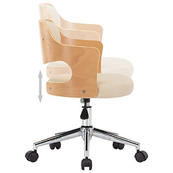 Helloshop26 Chaise fauteuil siège pivotante de bureau informatique étude bois courbé et similicuir crème 02_0024095 pas cher