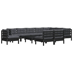 Avis Maison Chic Salon de jardin 11pcs + coussins - Mobilier/Meubles de jardin - Table et chaises d'extérieur Noir Bois de pin solide -MN60825