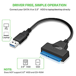 Câble convertisseur adaptateur USB 3.0 vers SATA 22 broches Adaptateurs SATAIII vers USB3.0 vers SSD HDD SATA 2.5 "