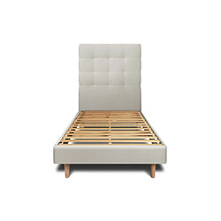 Sommeil de plomb Lit 90x200cm avec tête de lit capitonnée velours et sommier kit taupe - Hauteur totale : 29cm