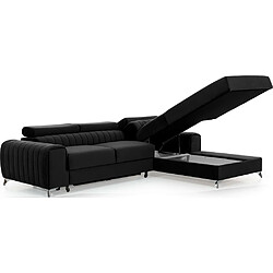 Acheter VENESETTI Canapé d'angle convertible en tissu velours Luxe noir, 5 places, angle droit (vu de face) - GRECE VELOURS