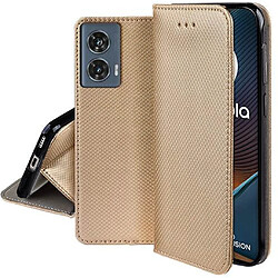 Htdmobiles Housse etui portefeuille avec coque interieure en silicone pour Motorola Edge 50 Fusion 5G + film ecran - OR MAGNET