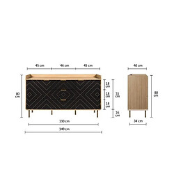 Tbs Line Buffet 2 Portes 3 Tiroirs - Papier Imitation Bois Et Imprimé Ht190106