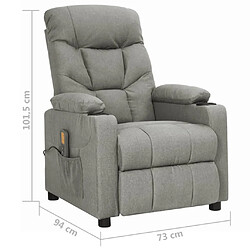 vidaXL Fauteuil de massage inclinable Gris clair Tissu pas cher