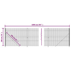 vidaXL Clôture en treillis métallique avec bride anthracite 2x10 m pas cher