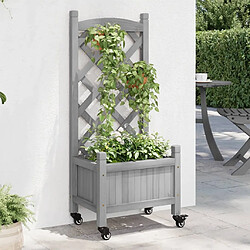 Maison Chic Jardinière,Bac à fleurs avec treillis - pot de fleur et roues gris bois massif de sapin -GKD38127