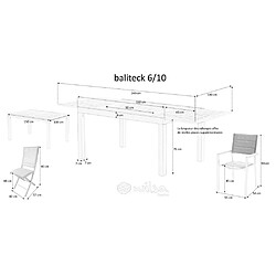 Avis Wilsa Garden Ensemble BALITECK 6/10p en aluminium noir et plateau en Teck avec 6 fauteuils et 4 chaises pliantes en aluminium et textilène