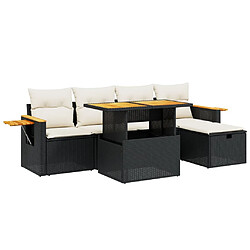 vidaXL Salon de jardin 6 pcs avec coussins noir résine tressée