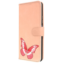 Avizar Étui pour Xiaomi Redmi Note 12 Portefeuille Simili Cuir Rose, Design Papillon