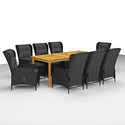 Maison Chic Ensemble de salle à manger de jardin 9 pcs,Table et chaises d'extérieur Gris foncé -GKD335013