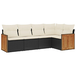 Maison Chic Salon de jardin 5 pcs avec coussins | Ensemble de Table et chaises | Mobilier d'Extérieur noir résine tressée -GKD75325