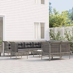 Maison Chic Salon de jardin 11pcs + coussins - Mobilier/Meubles de jardin - Table et chaises d'extérieur Gris Résine tressée -MN90252