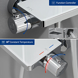 Lonheo MAX Colonne de Douche Thermostatique 38°C Avec Table de Rangement en Verre Trempé, Colonne de Douche de Salle de Bain, Chromé, Réglable en Hauteur pas cher