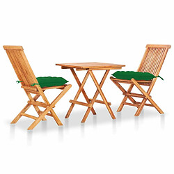 Maison Chic Ensemble de bistro 3 pcs avec coussins,Table + chaises + coussins de jardin vert Bois de teck massif -GKD731406