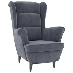 Avis Maison Chic Fauteuil relax,Chair à oreilles avec tabouret gris foncé velours -MN12411