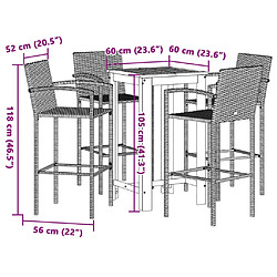 vidaXL Ensemble de bar de jardin 5 pcs marron bois massif acacia rotin pas cher