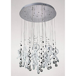 Luminaire Center Suspension Class rond 20 Ampoules chrome poli/blanc dépoli/cristal