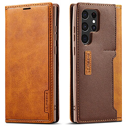 Coque en TPU + PU LC.IMEEKE avec porte-carte marron pour votre Samsung Galaxy S22 Ultra 5G