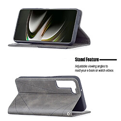 Coque en TPU + PU motif losanges, fermeture magnétique, antichoc avec porte-cartes gris pour votre Samsung Galaxy S22