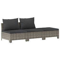 vidaXL Salon de jardin 3 pcs avec coussins Gris Résine tressée