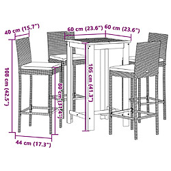 vidaXL Ensemble de bar de jardin 5 pcs noir bois massif acacia rotin pas cher