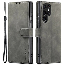 Etui en PU DG.MING style rétro, anti-rayures avec support gris pour votre Samsung Galaxy S22 Ultra 5G