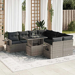 vidaXL Salon de jardin 9 pcs avec coussins gris résine tressée