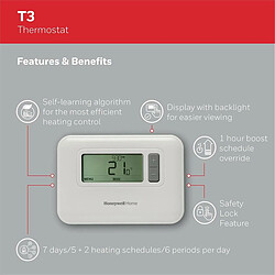 Thermostat dambiance Honeywell Home T3C110AEU T3C110AEU mural programme journalier, programme hebdomadaire 5 à 35 °C 1 pc(s) pas cher