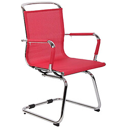 Decoshop26 Chaise fauteuil de bureau sans roulettes piétement luge en métal chromé assise en tissu maille rouge 10_0003263