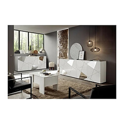 Avis Meuble TV - Blanc laqué brillant avec sérigraphie miroir - L181 x P43 x H57 cm - VICTORY