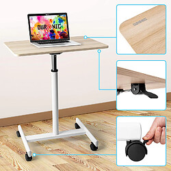 Duronic Table de travail mobile assis-debout WPS67 | Support à roulettes | Blanc – brun | Grande surface 70 x 48 cm pour PC ou vidéo projecteur | Hauteur ajustable 70,5 – 110 cm | Capacité 10 kg