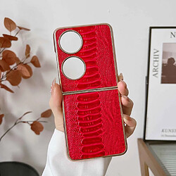 Coque en TPU + cuir véritable galvanoplastie, texture crocodile pour votre Huawei P50 Pocket - rouge