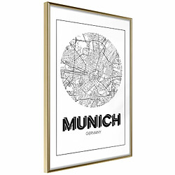 Paris Prix Affiche Murale Encadrée City Map Munich Round 20 x 30 cm Or