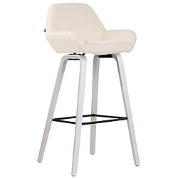 Decoshop26 Tabouret de bar chaise haute x 1 avec repose-pieds design moderne en tissu crème pied en bois couleur blanc 10_0005287