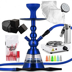 Pack Shisha Khephren Altair Bleu + Filtres + Foyer Silicone Allume charbon Coco Alu