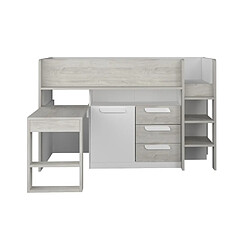 Vente-Unique Lit combiné 90 x 200 cm - Avec bureau et rangements - Blanc et naturel + Matelas - LOUKALA