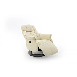 Inside 75 Fauteuil relax manuel PABLO assise confortable en cuir crème piétement bois noir