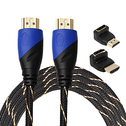 Wewoo Câble noir 3 m HDMI 1.4 Version 1080P Tissé Net Ligne Bleu Tête HDMI Mâle à HDMI Audio Vidéo Connecteur Adaptateur avec 2 Bending HDMI Adapter Set