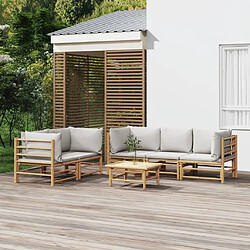 Maison Chic Salon de jardin 6 pcs + coussins - Mobilier/Meubles de jardin - Table et chaises d'extérieur gris clair bambou -MN11210