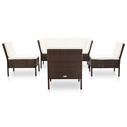 Maison Chic Salon de jardin 6 pcs + coussins - Mobilier/Meubles de jardin - Table et chaises d'extérieur Résine tressée Marron -MN99533