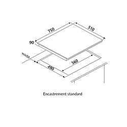 Table de cuisson gaz 75cm 5 feux verre noir - AG6650N - AMICA