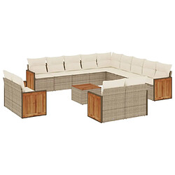 Maison Chic Salon de jardin avec coussins 14 pcs | Ensemble de Table et chaises | Mobilier d'Extérieur beige résine tressée -GKD39686