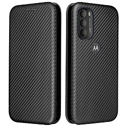 Coque en TPU + PU texture en fibre de carbone avec support et porte-carte noir pour votre Motorola Moto G71 5G