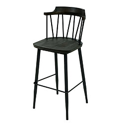 Mendler Lot de 2 tabourets de bar HWC-G69b bois massif rétro design métal repose-pieds gastronomie ~ anthracite