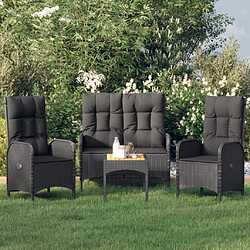 Salle à manger de jardin 4 pcs,Table et chaise à dîner avec coussins noir -MN89657