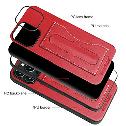 Coque en TPU + PU antichoc, anti-chute avec béquille et porte-carte pour votre iPhone 14 Pro - rouge