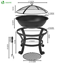 Avis Vounot Brasero exterieur BBQ avec couvercle en acier noir