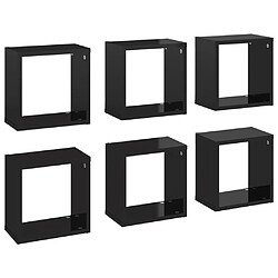 vidaXL Étagères cube murales 6 pcs noir brillant 26x15x26 cm