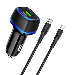 Avis Chargeur voiture USB + Type C -Noir QC 3.0 PD 20W 3A pour iPhone X / Xr / 11 / 12 / 13 Little Boutik®