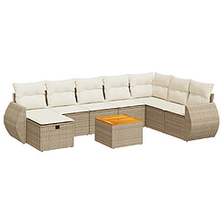 vidaXL Salon de jardin avec coussins 9 pcs beige résine tressée